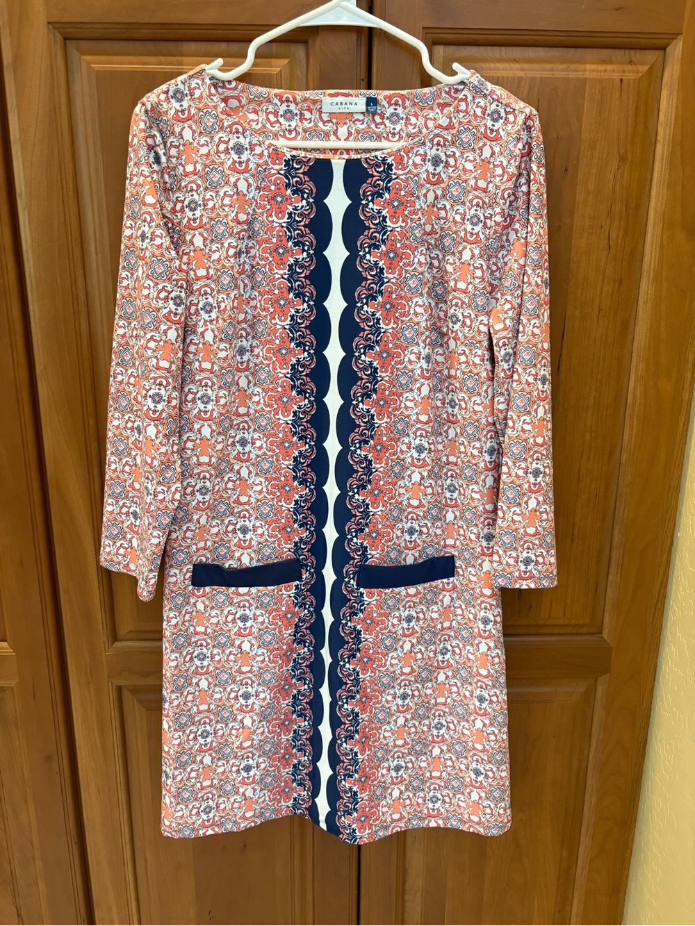 Cabana Life Coral & Navy Printed Shift Dress L